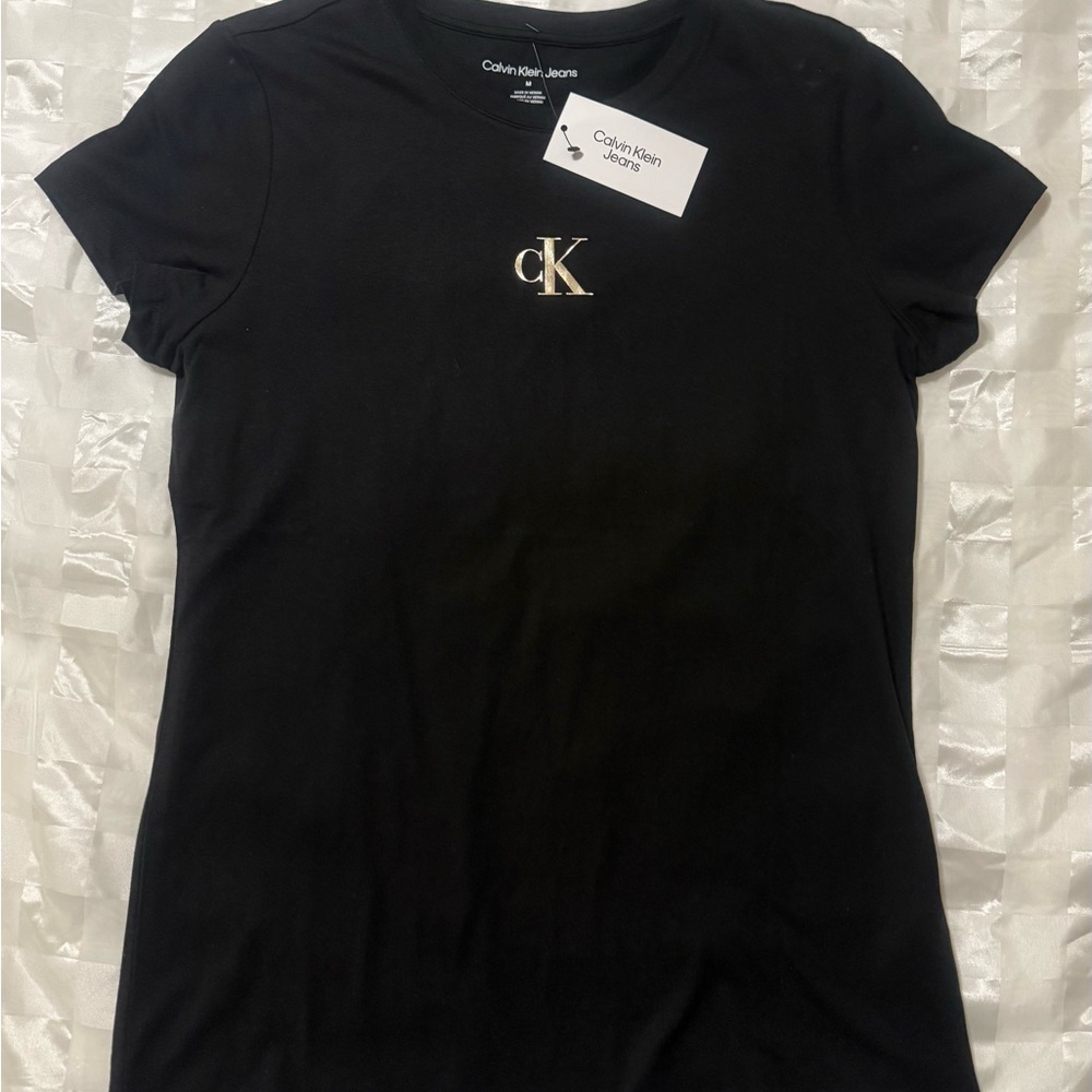 Calvin Klein Black Short Sleeve Tee with Gold Logo